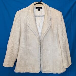Kasper Size 14 Tweed Jacket With Fringe Detail Ivory Lined EUC